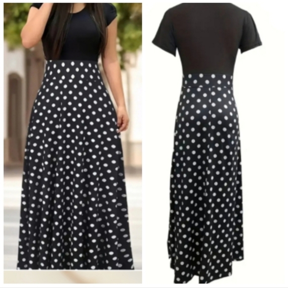🐾Elegant Plus Size Black and White Polka Dot Dress - Picture 1 of 7